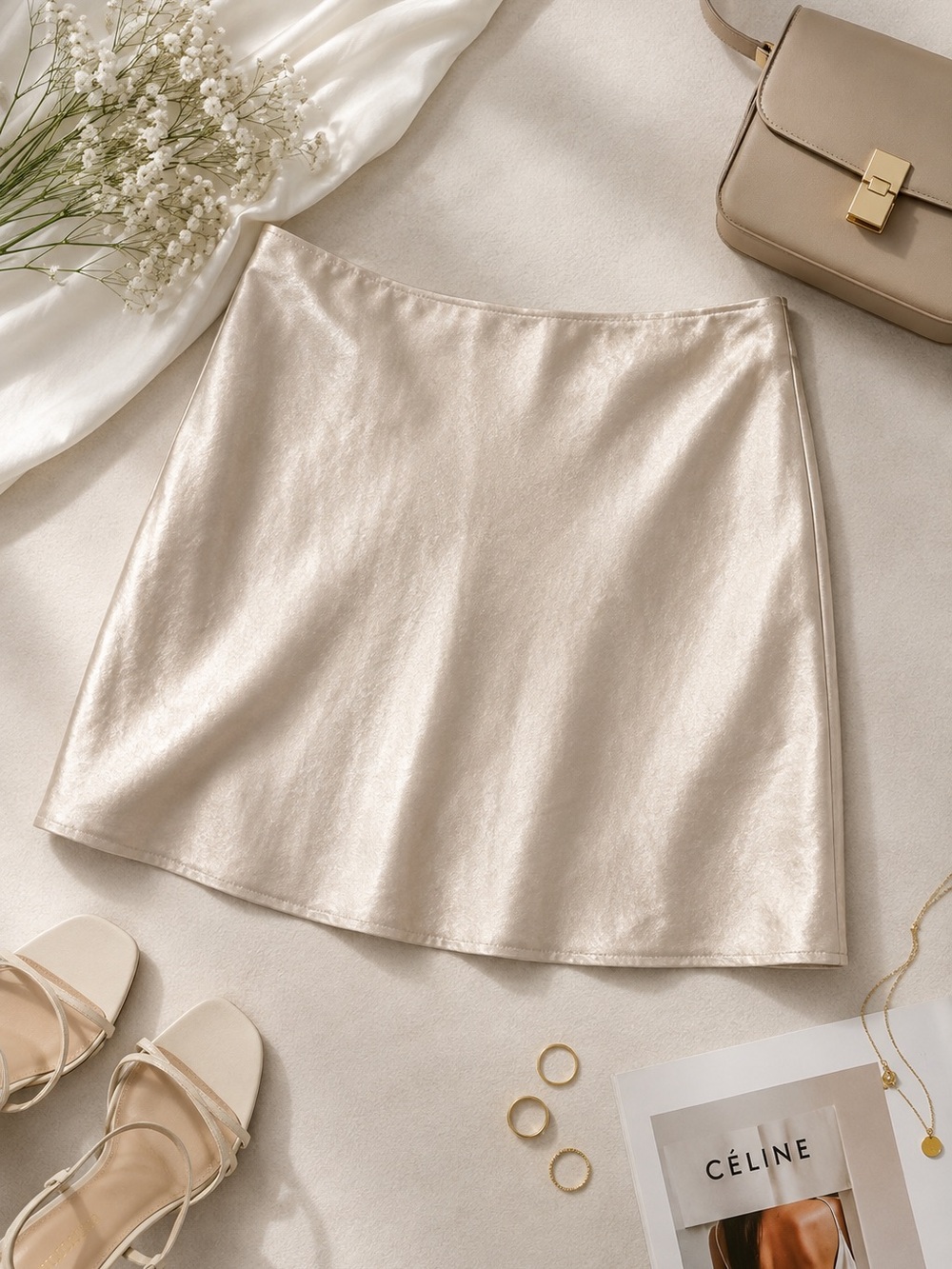 Babaton by Aritzia Champagne Satin Mini Slip Skirt | Size 12